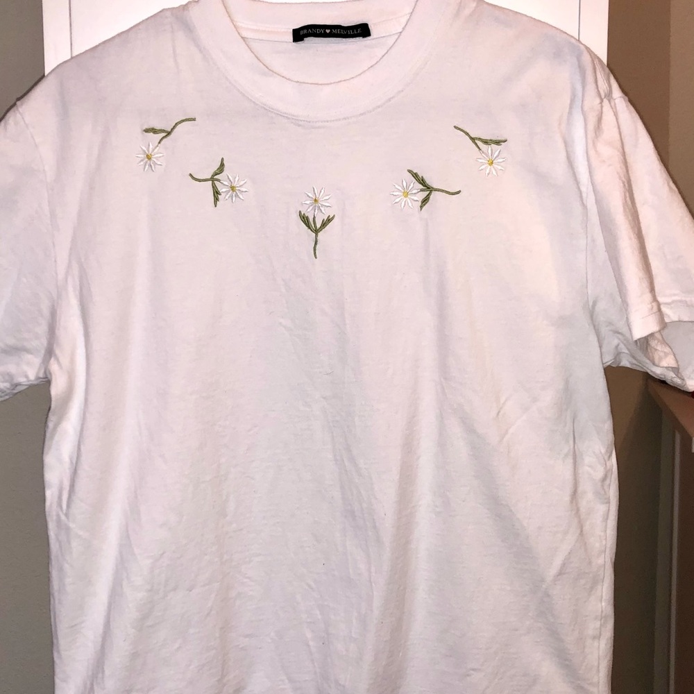 Brandy Melville White Flower Shirt